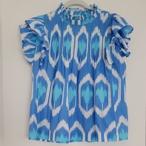 Tuckernuck Blue and White Patterned Blouse